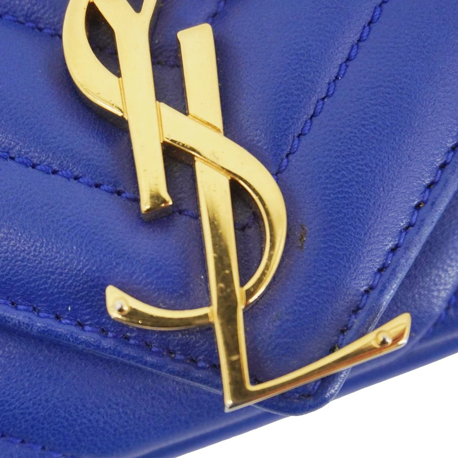 YVES SAINT LAURENT Classic Baby Monogram Chevron Leather Crossbody Bag Blue - Image 16