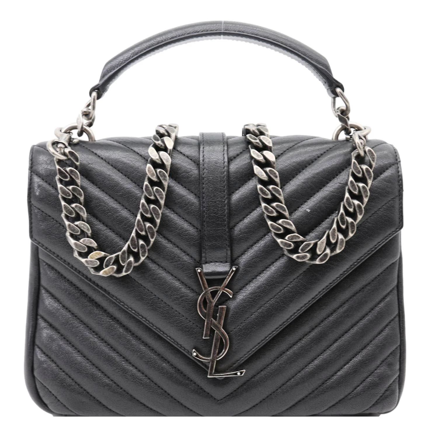 YVES SAINT LAURENT College Medium Monogram Chevron Leather Crossbody Bag Black - Image 3