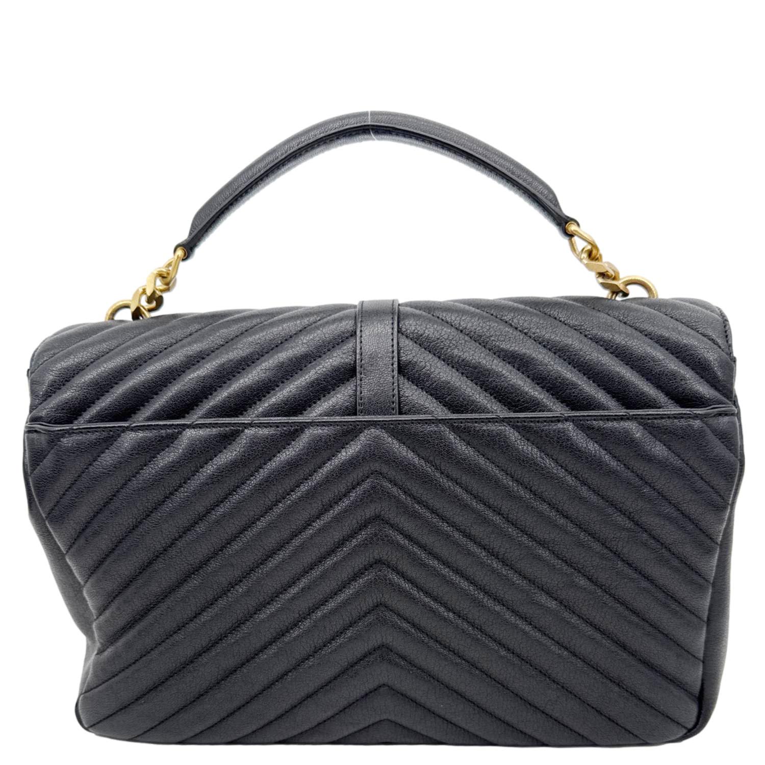 YVES SAINT LAURENT College Large Monogram Chevron Leather Crossbody Bag Black - Image 4