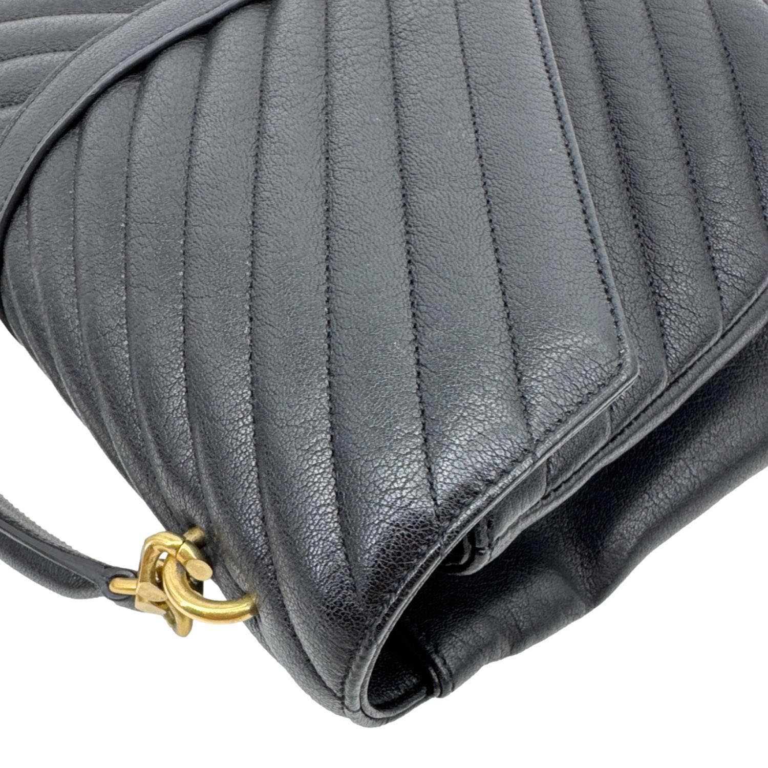 YVES SAINT LAURENT College Large Monogram Chevron Leather Crossbody Bag Black - Image 6