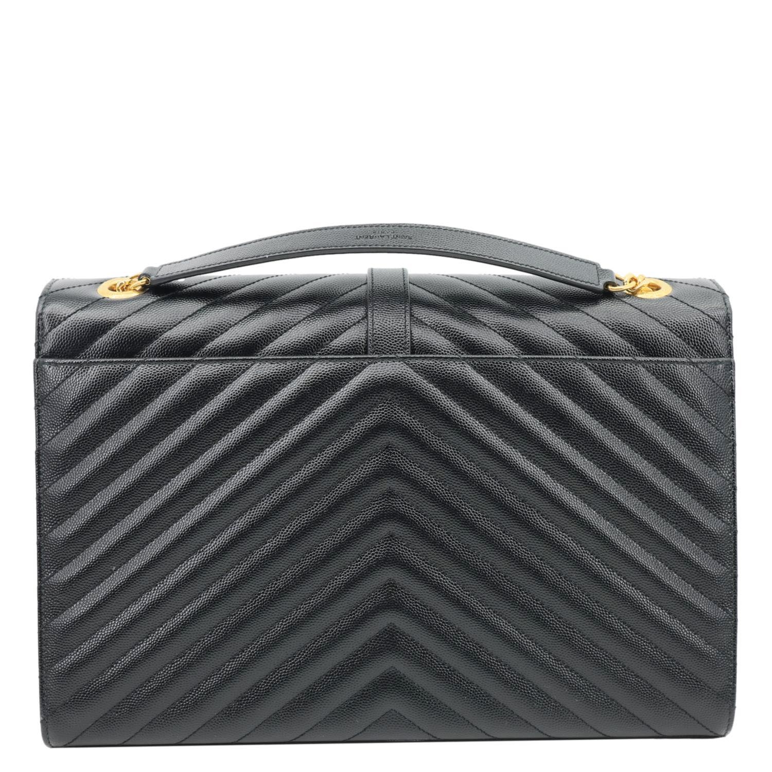 YVES SAINT LAURENT Envelope Grain De Poudre Chevron Leather Wallet On Chain Black - Image 3