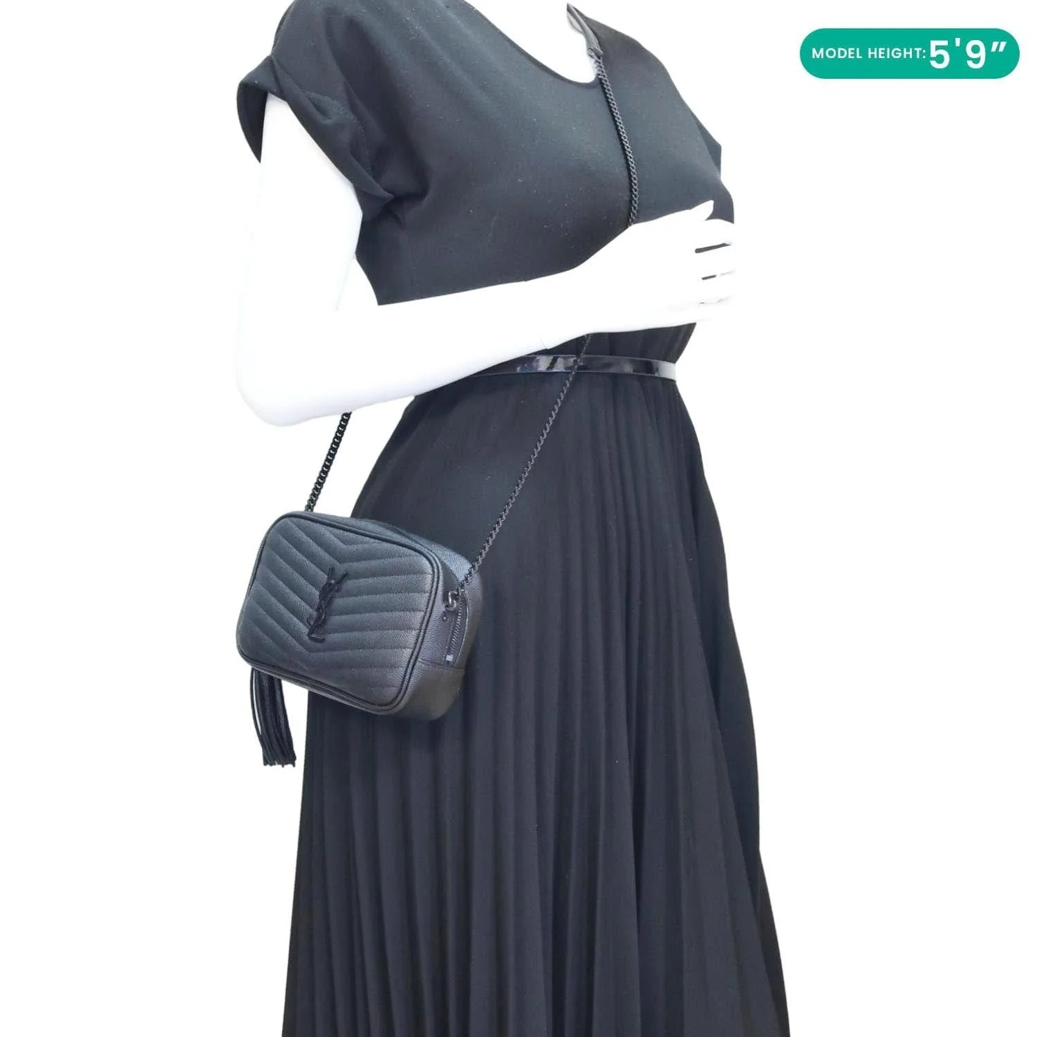 YVES SAINT LAURENT Lou Chevron Leather Camera Bag Black - Image 2