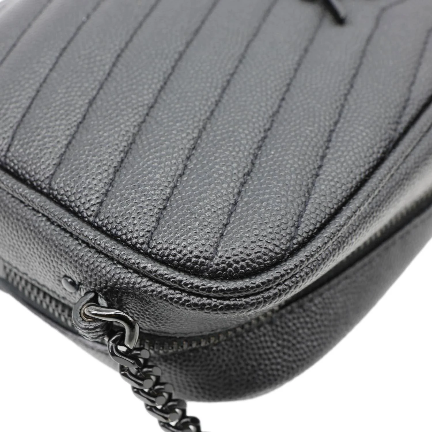 YVES SAINT LAURENT Lou Chevron Leather Camera Bag Black - Image 6