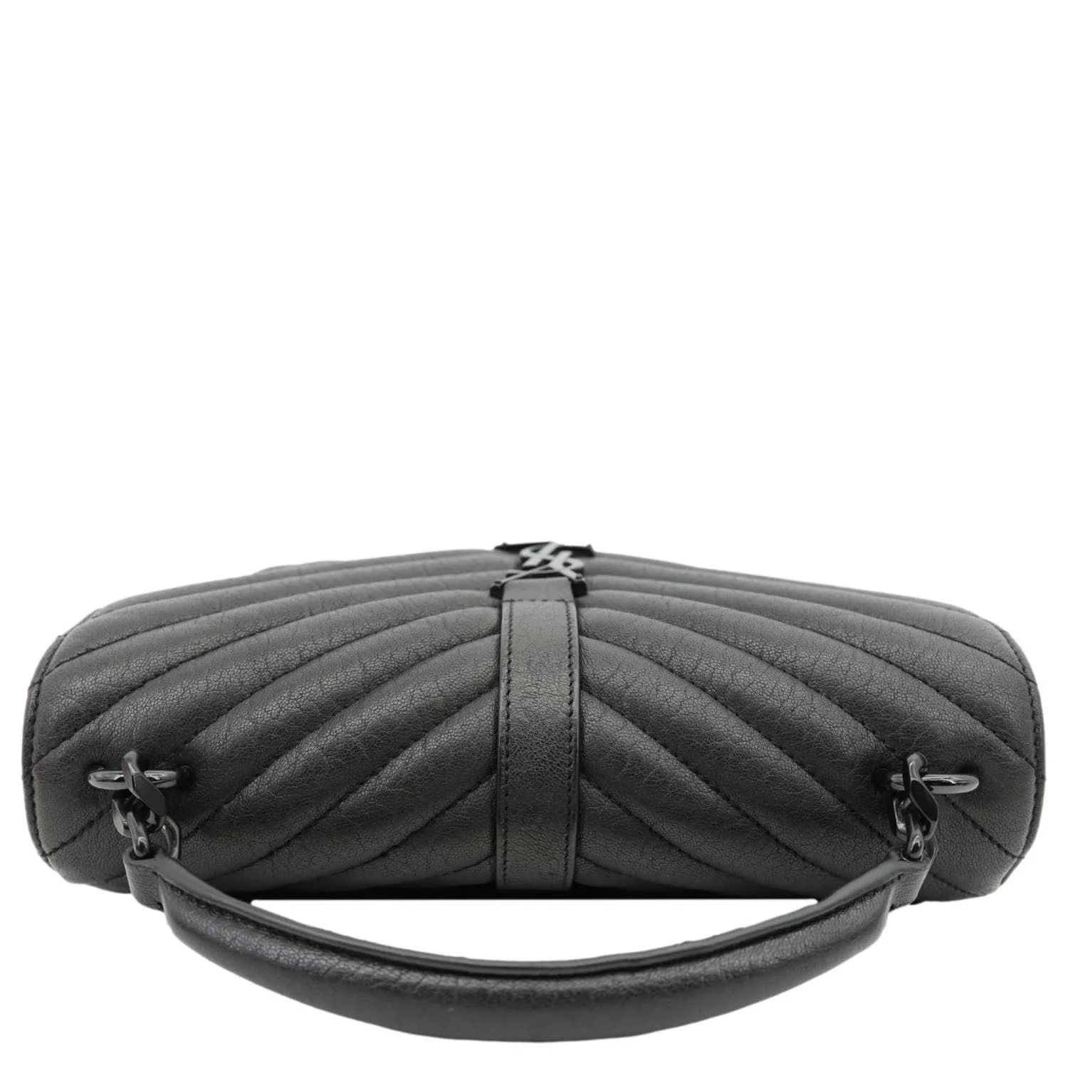 YVES SAINT LAURENT College Flap Medium Classic Chevron Leather Shoulder Bag Black - Image 3