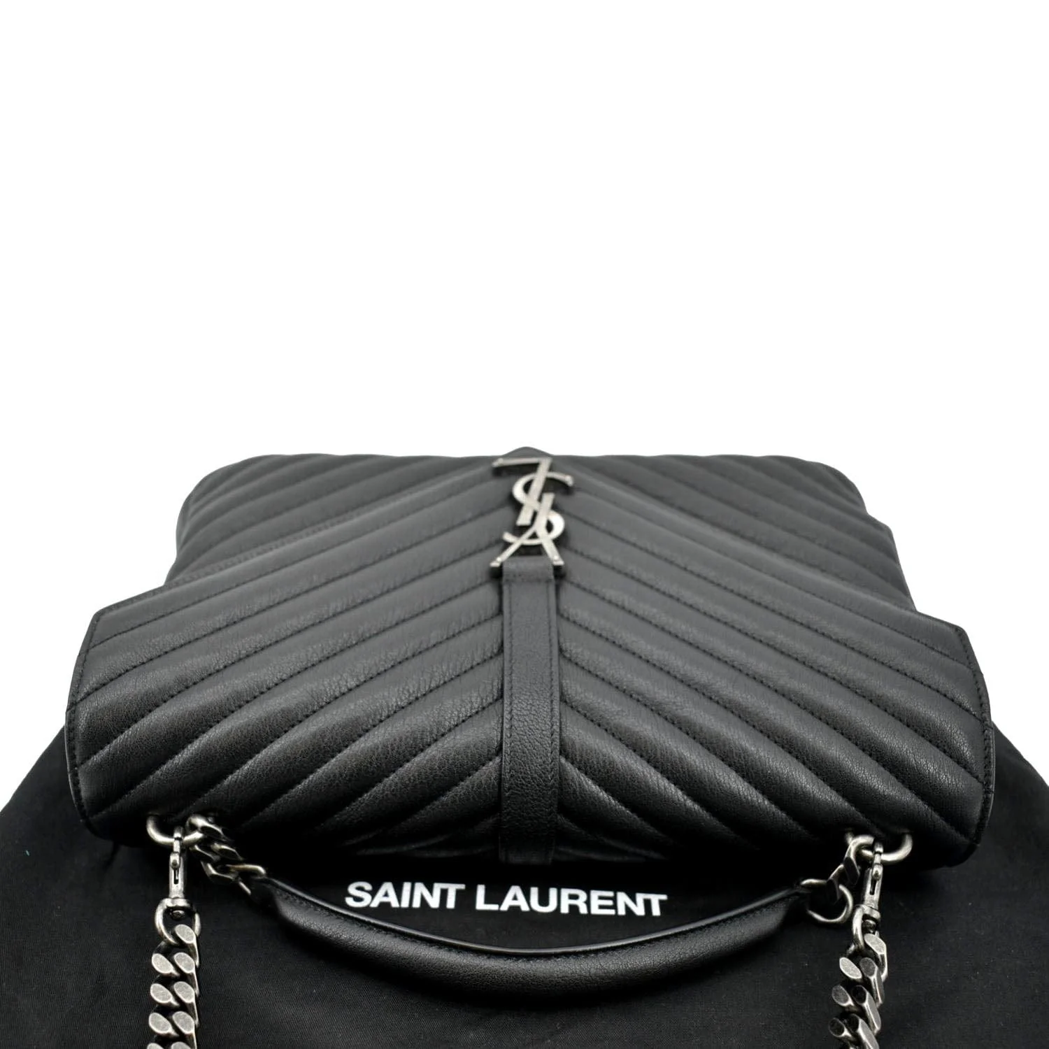 YVES SAINT LAURENT College Large Lambskin Leather Shoulder Chain Bag Black - Image 4