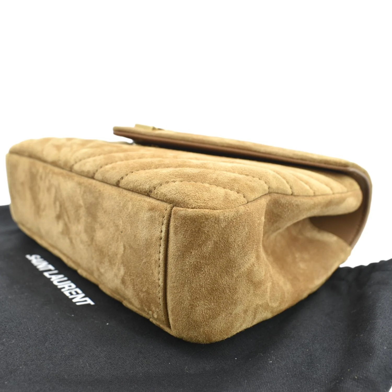YVES SAINT LAURENT College Chevron Suede Shoulder Chain Bag Camel - Image 7