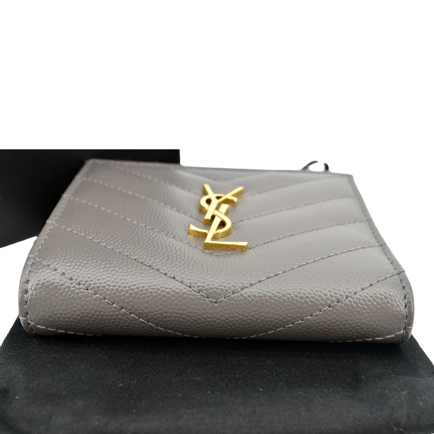 YVES SAINT LAURENT Monogram Compact Leather Zip Wallet Grey - Image 8