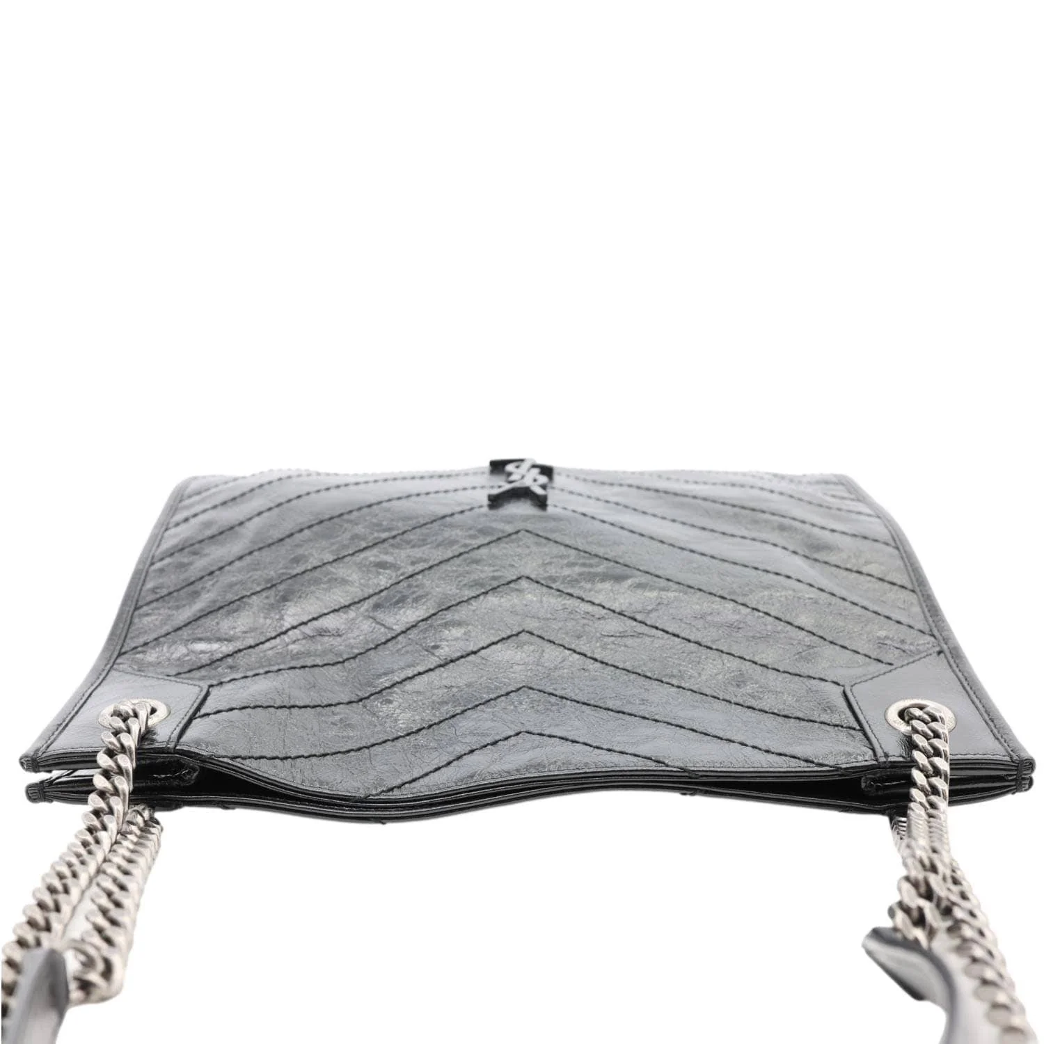 YVES SAINT LAURENT Niki Crinkle Leather Shopper Tote Bag Black - Image 3