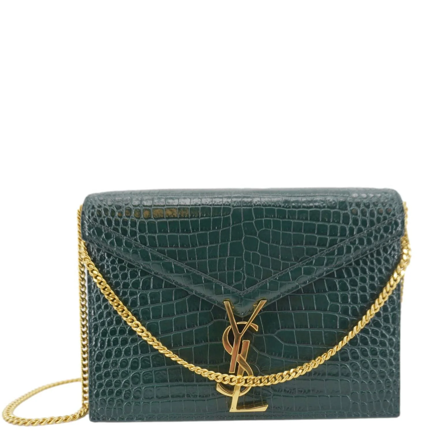 YVES SAINT LAURENT Cassandra Embossed Leather Shoulder Bag Green