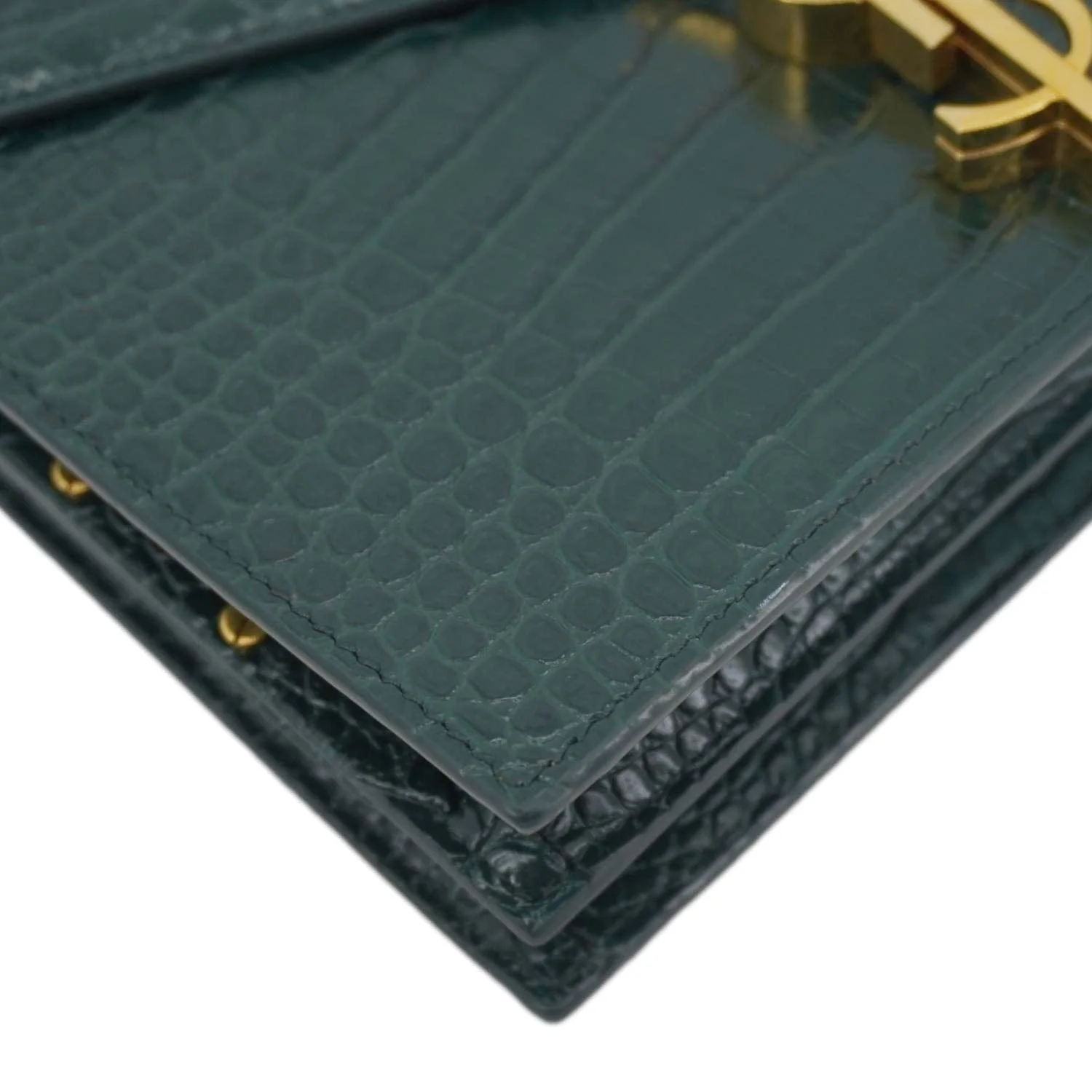 YVES SAINT LAURENT Cassandra Embossed Leather Shoulder Bag Green - Image 9