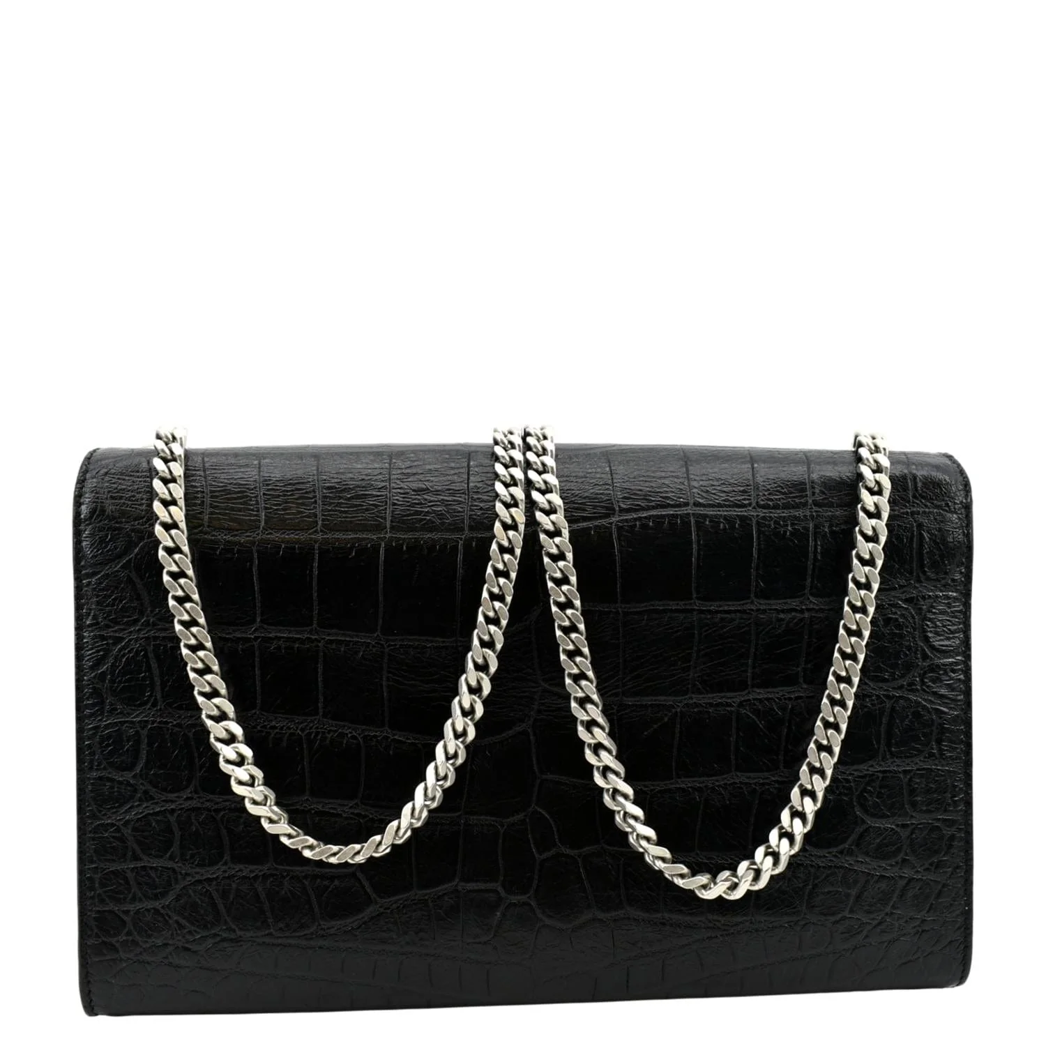 YVES SAINT LAURENT Kate Crocodile Embossed Leather Shoulder Bag Black - Image 3