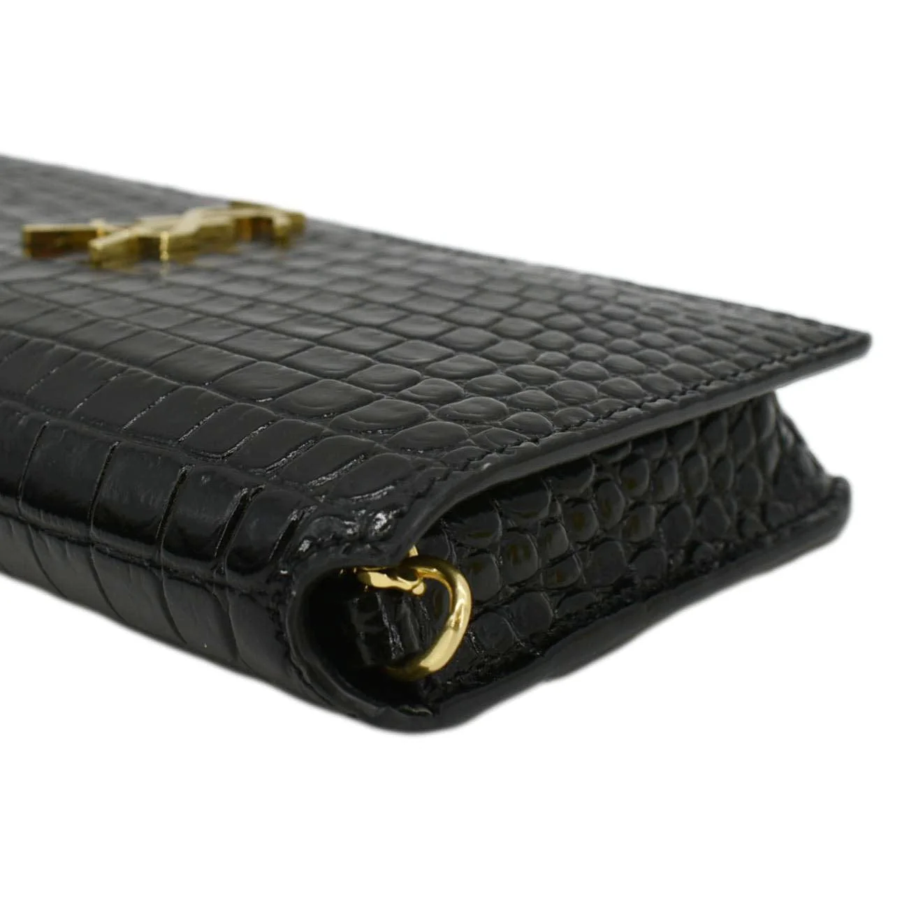 YVES SAINT LAURENT Kate Monogram Crocodile Leather Shoulder Bag Black - Image 6