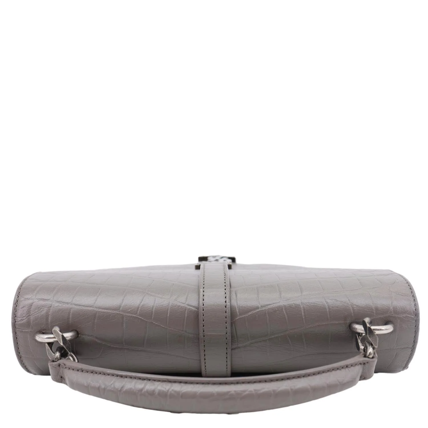YVES SAINT LAURENT College Medium Crocodile Embossed Leather Satchel Bag Gray - Image 5
