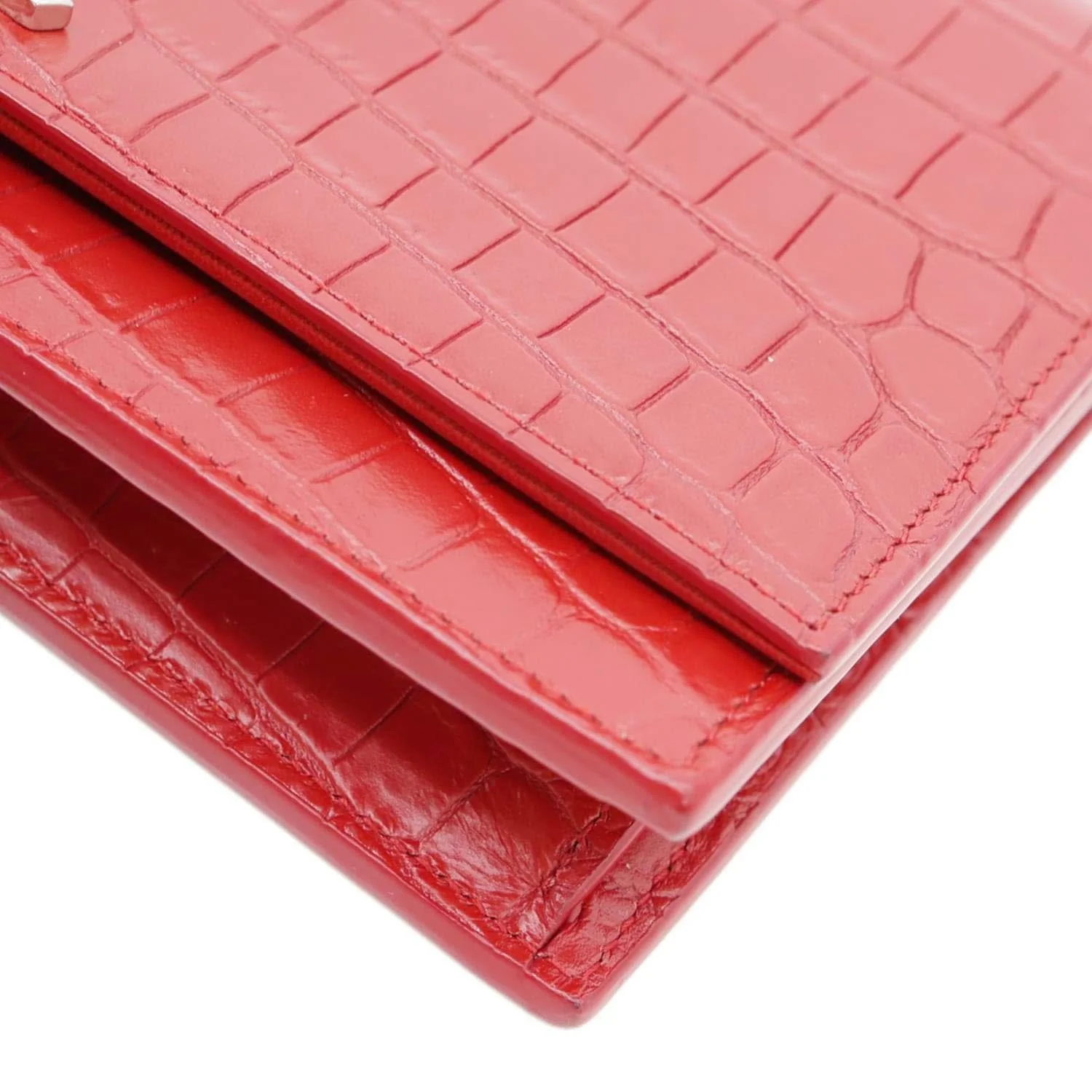 YVES SAINT LAURENT Kate Tassel Crocodile Embossed Leather Crossbody Bag Red - Image 7
