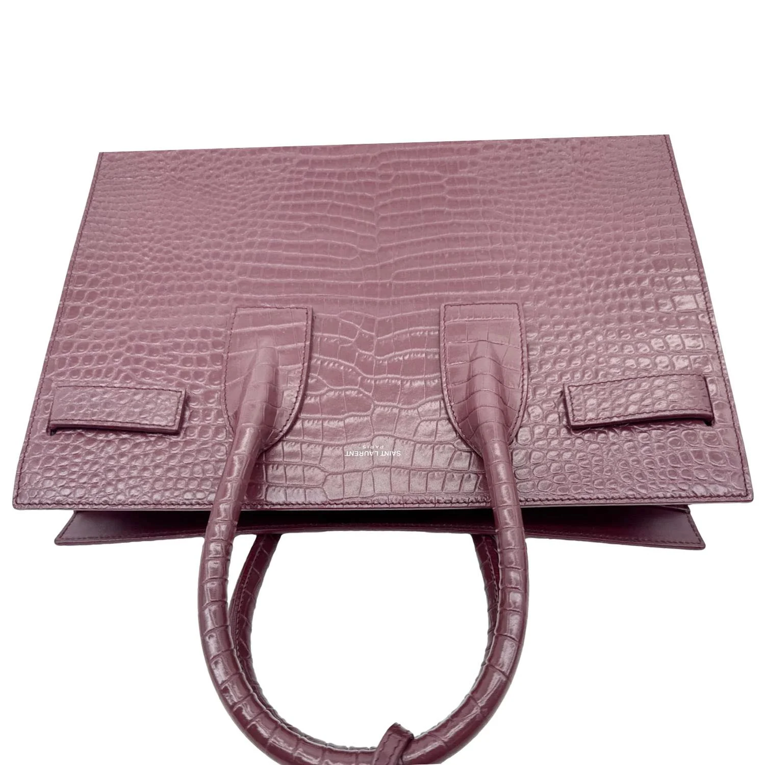 YVES SAINT LAURENT Sac de Jour Crocodile Embossed Leather Satchel Bag Burgundy - Image 5