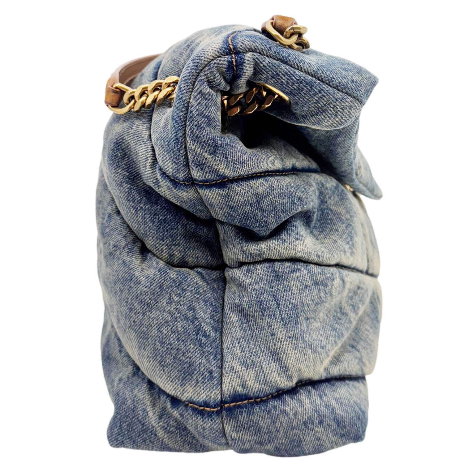 YVES SAINT LAURENT Loulou Puffer Quilted Denim Shoulder Bag Blue - Image 10