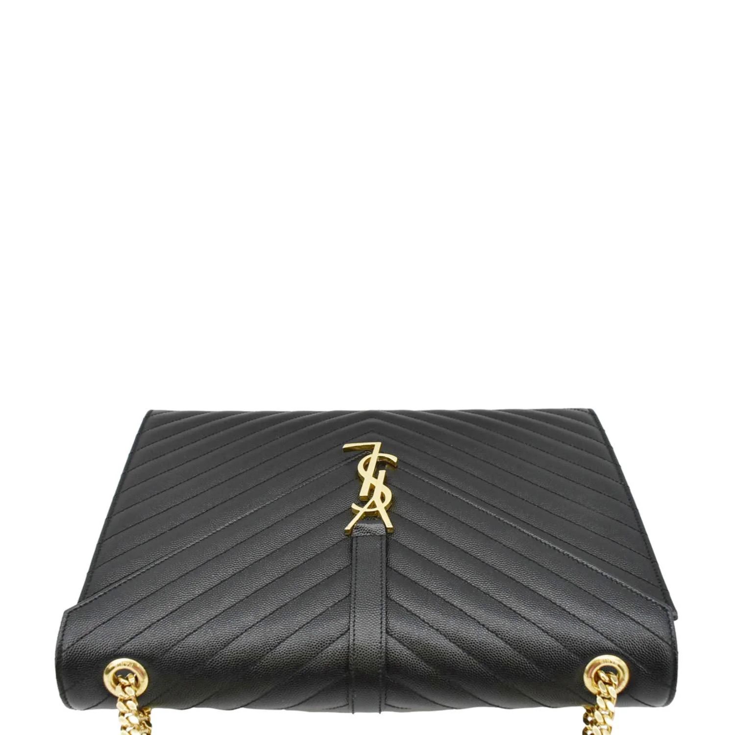 YVES SAINT LAURENT Large Envelope Leather Chain Shoulder Bag Black - Image 8