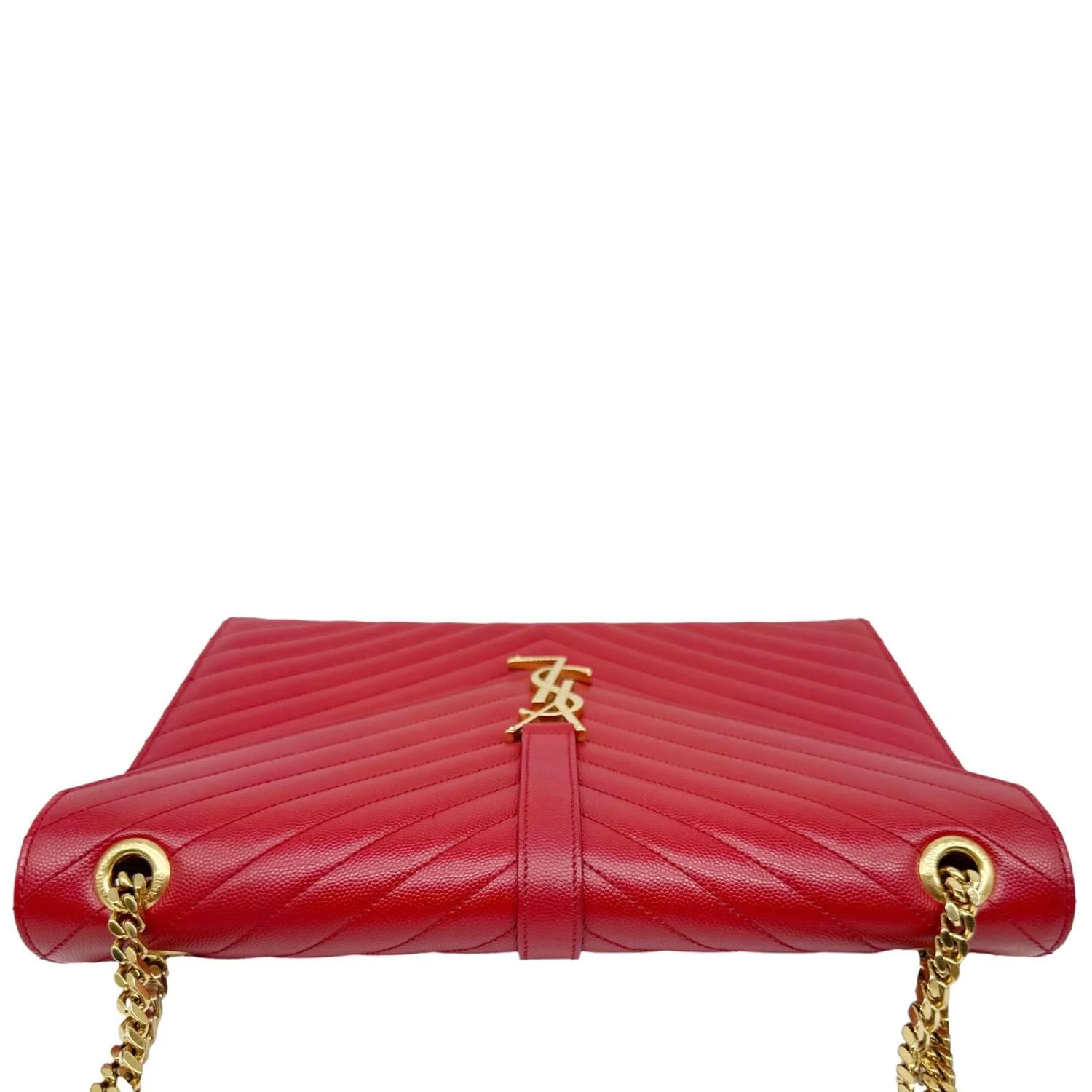 YVES SAINT LAURENT Envelope Flap Large Grain De Poudre Crossbody Bag Red - Image 4