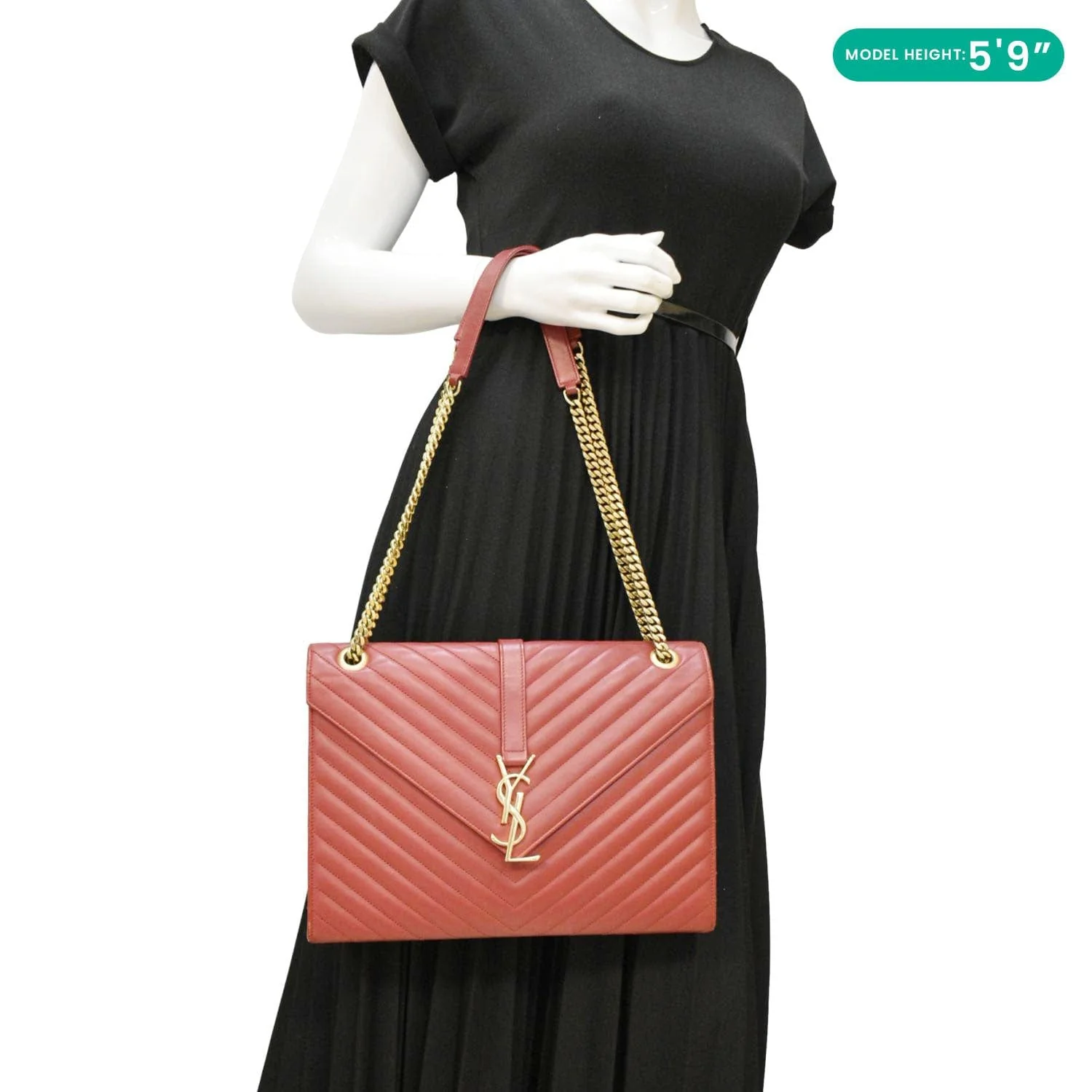 YVES SAINT LAURENT Envelope Large Mixed Matelasse Leather Shoulder Bag Red - Image 2