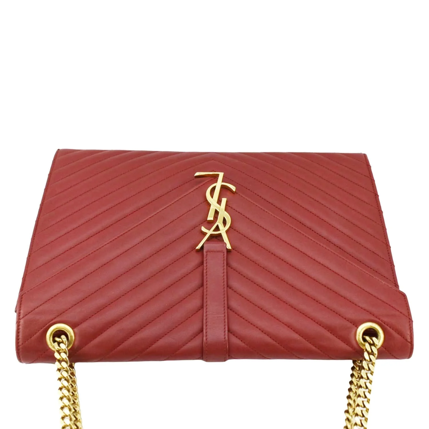 YVES SAINT LAURENT Envelope Large Mixed Matelasse Leather Shoulder Bag Red - Image 4