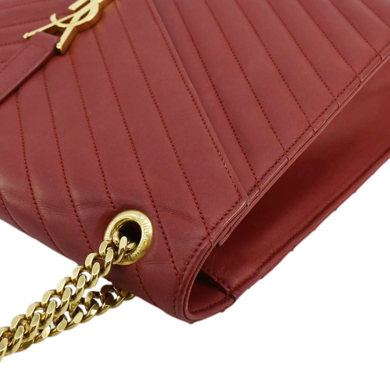 YVES SAINT LAURENT Envelope Large Mixed Matelasse Leather Shoulder Bag Red - Image 6