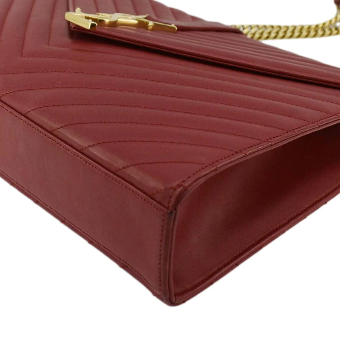 YVES SAINT LAURENT Envelope Large Mixed Matelasse Leather Shoulder Bag Red - Image 9