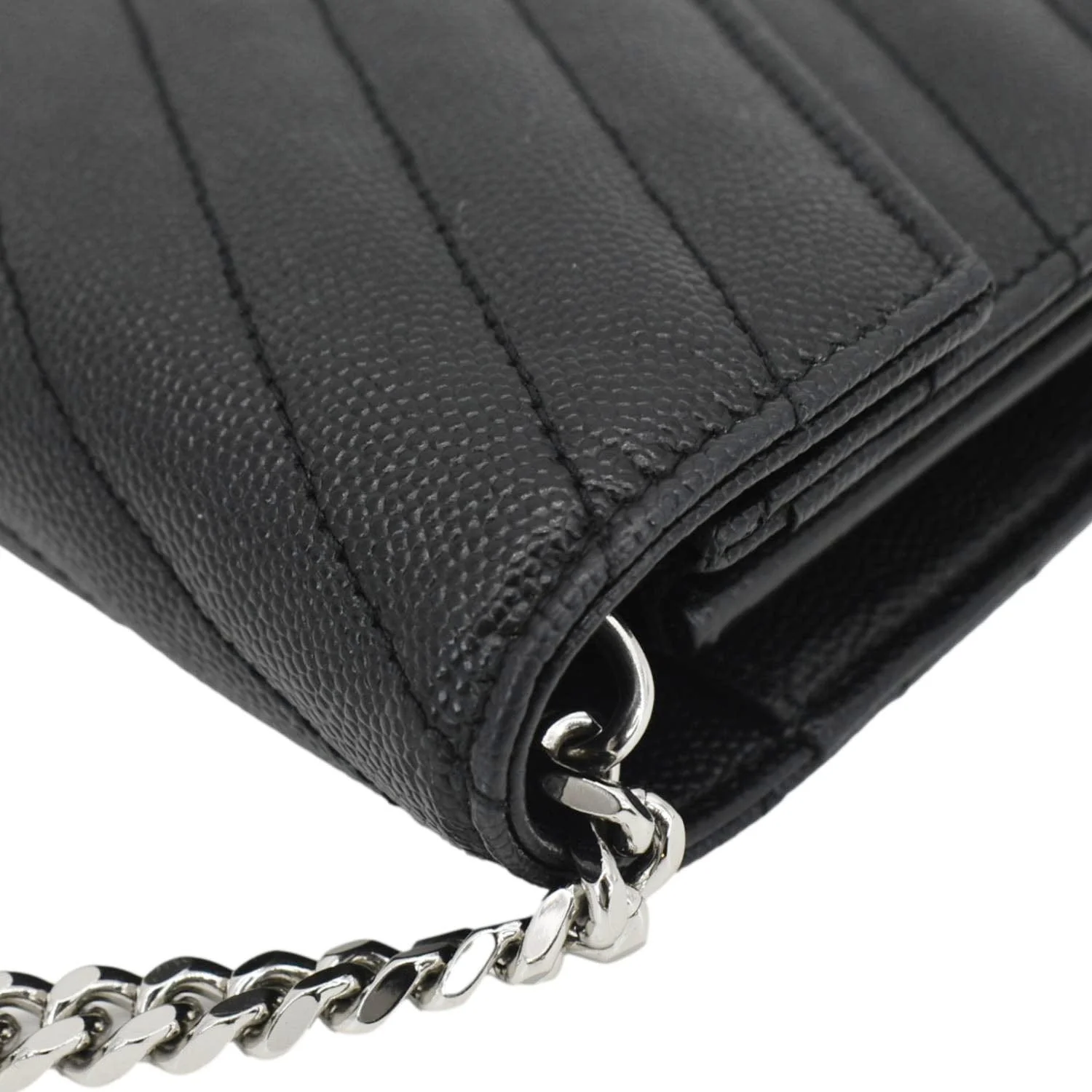 YVES SAINT LAURENT Envelope Chevron Leather Chain Wallet Crossbody Bag Black - Image 7