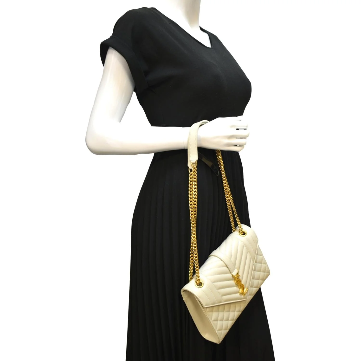 YVES SAINT LAURENT Envelope Medium Matelasse Leather Crossbody Bag White - Image 2