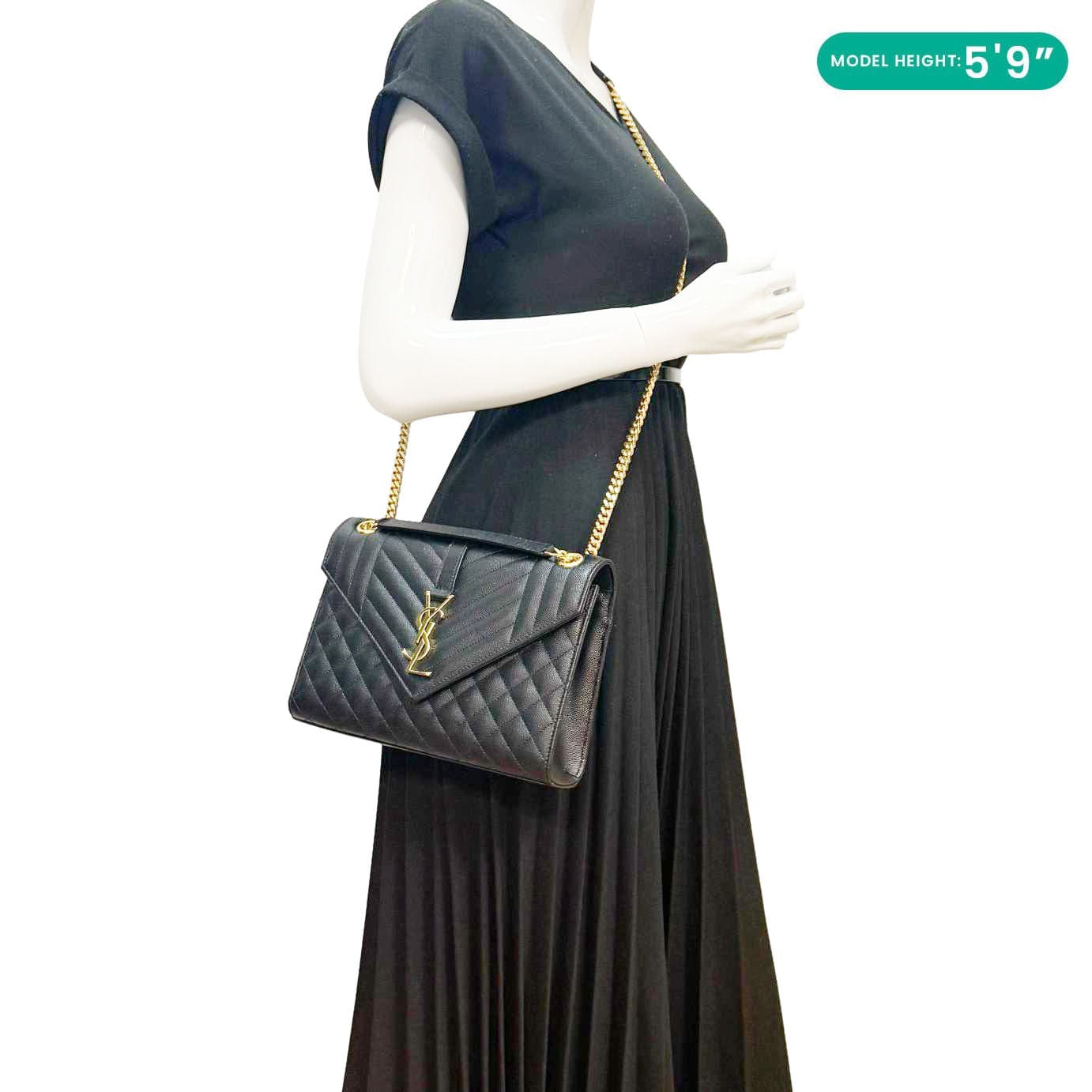 YVES SAINT LAURENT Envelope Medium Grain De Poudre Leather Shoulder Bag Black - Image 2