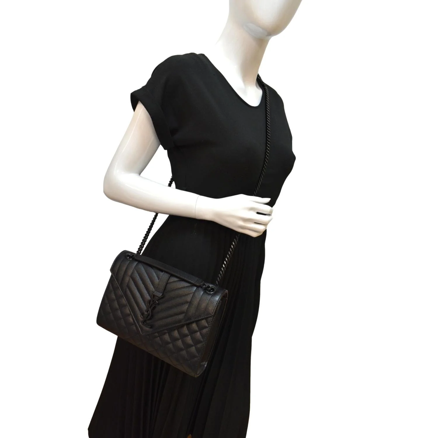 YVES SAINT LAURENT Medium Envelope Leather Chain Shoulder Bag Black - Image 2