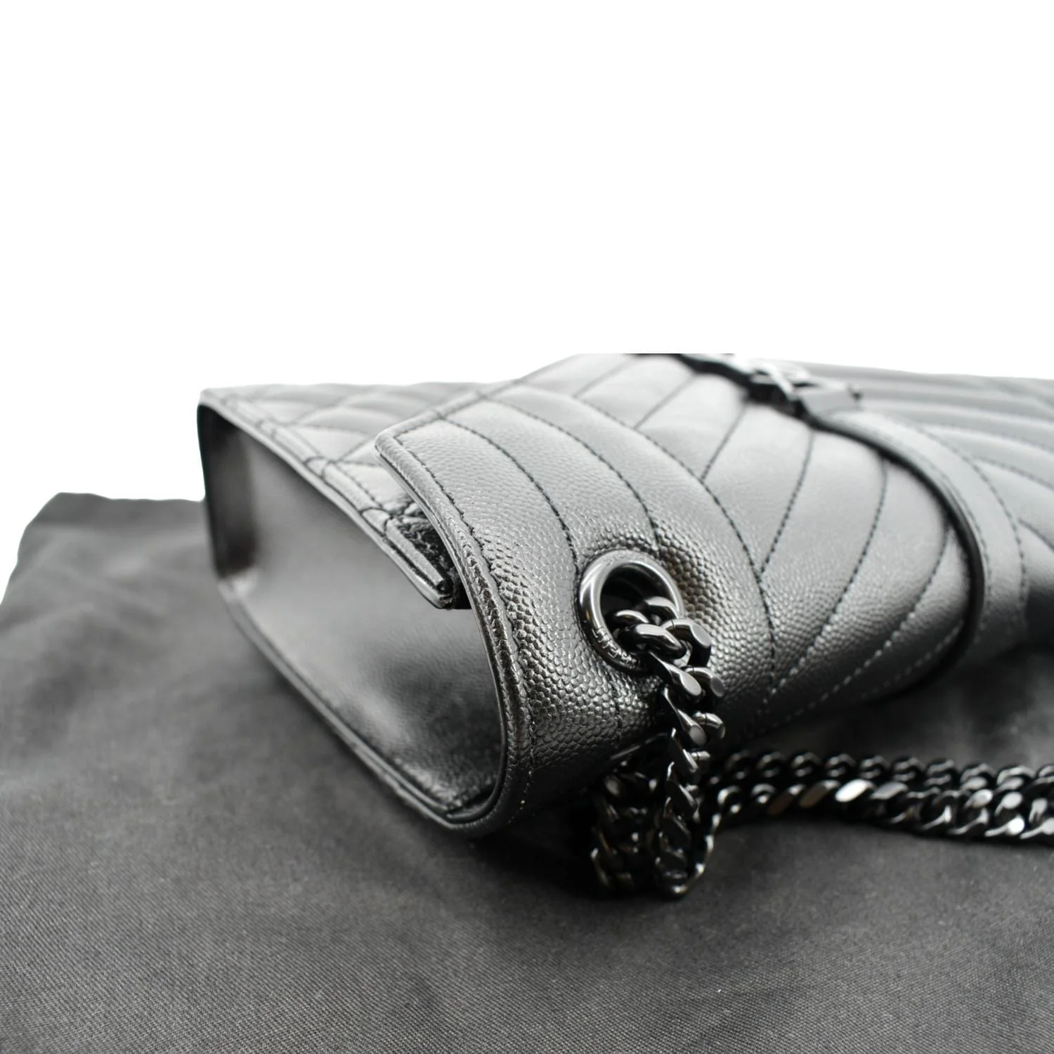 YVES SAINT LAURENT Medium Envelope Leather Chain Shoulder Bag Black - Image 6