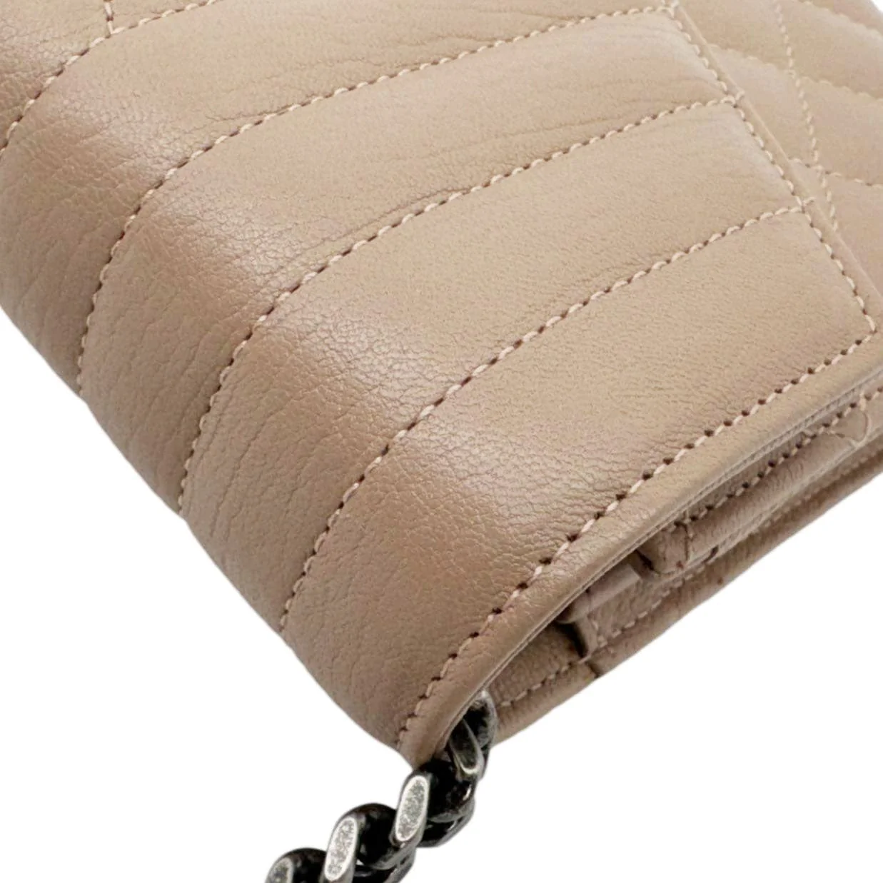 YVES SAINT LAURENT Envelope Sheepskin Leather Chain Shoulder Bag Dark Beige - Image 6