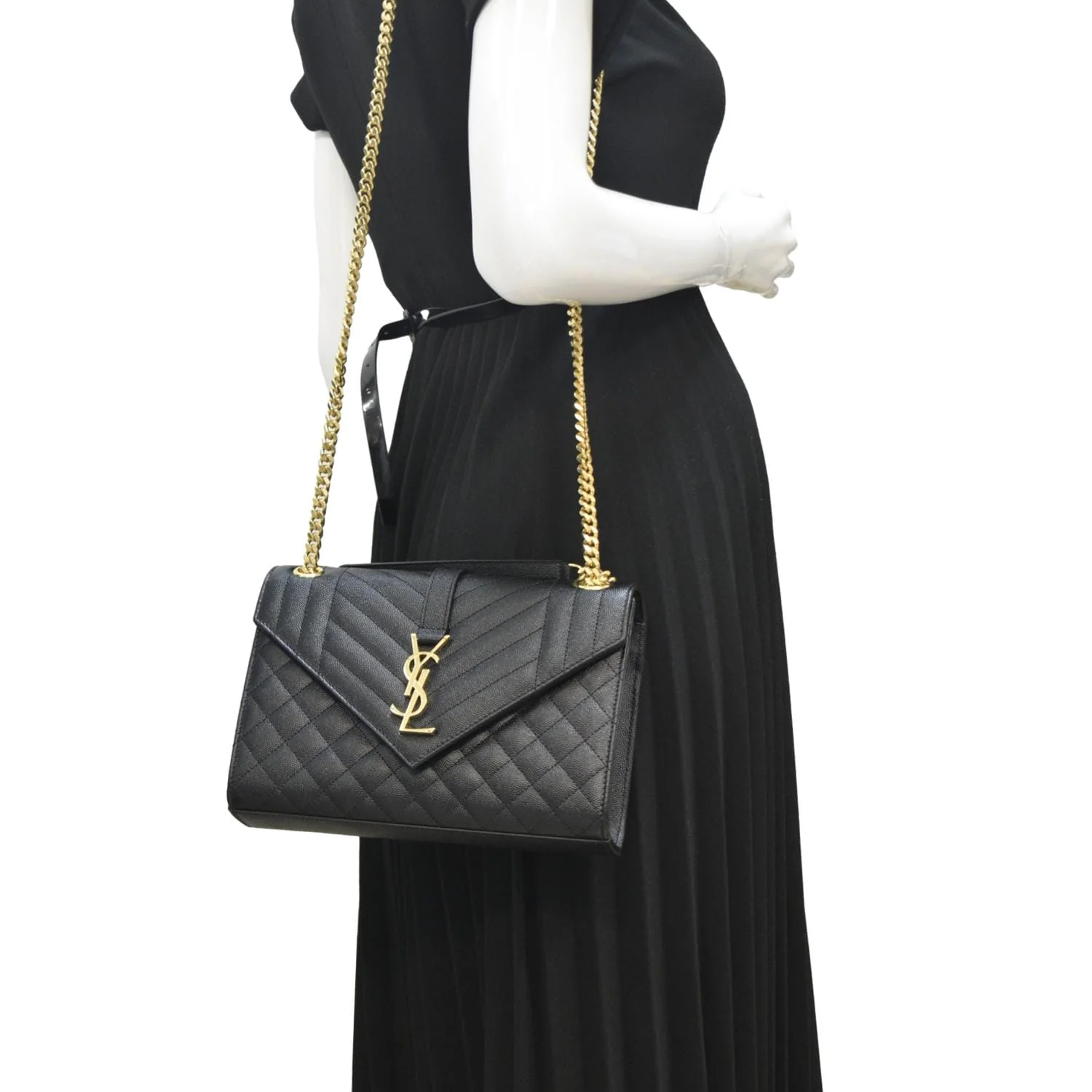 YVES SAINT LAURENT Small Envelope Matelassé Leather Shoulder Bag Black - Image 2