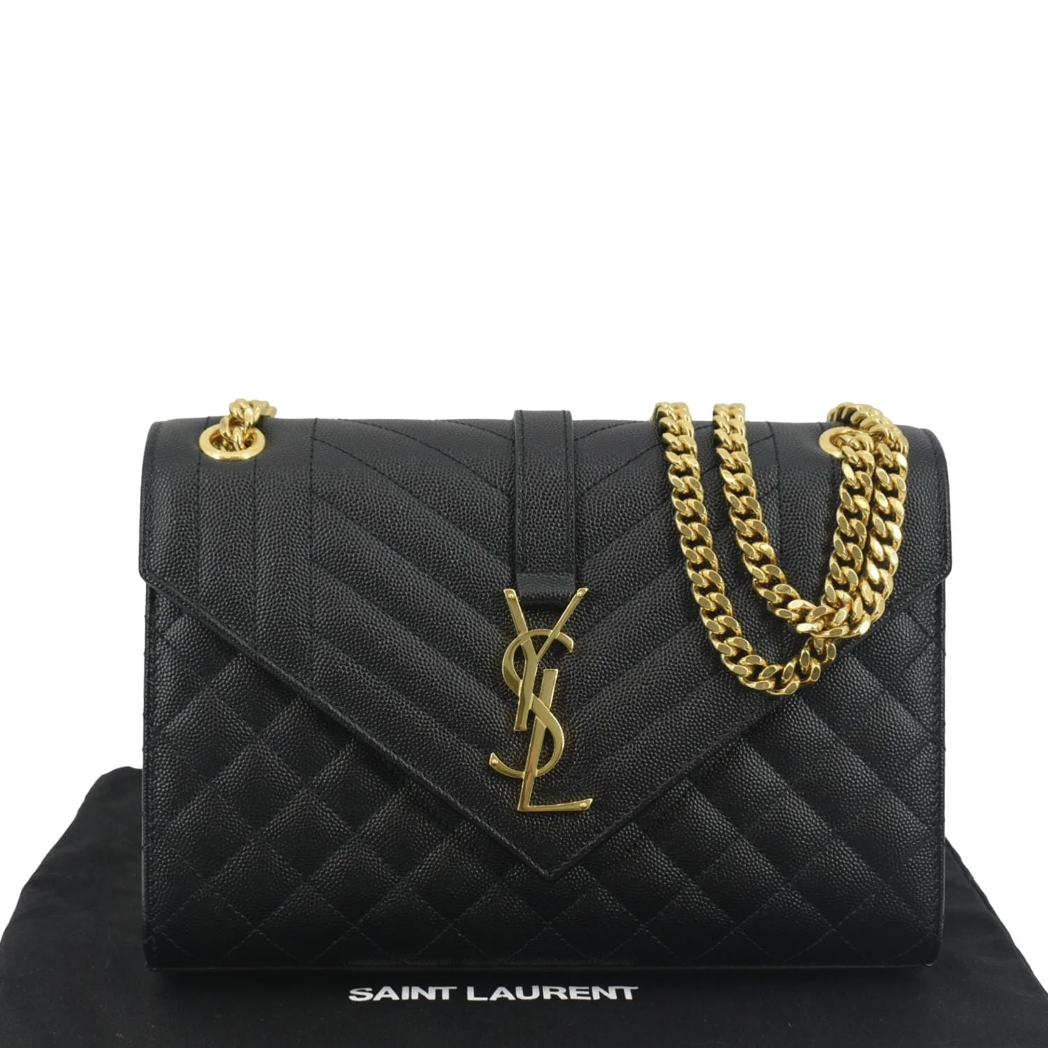 YVES SAINT LAURENT Small Envelope Matelassé Leather Shoulder Bag Black - Image 3