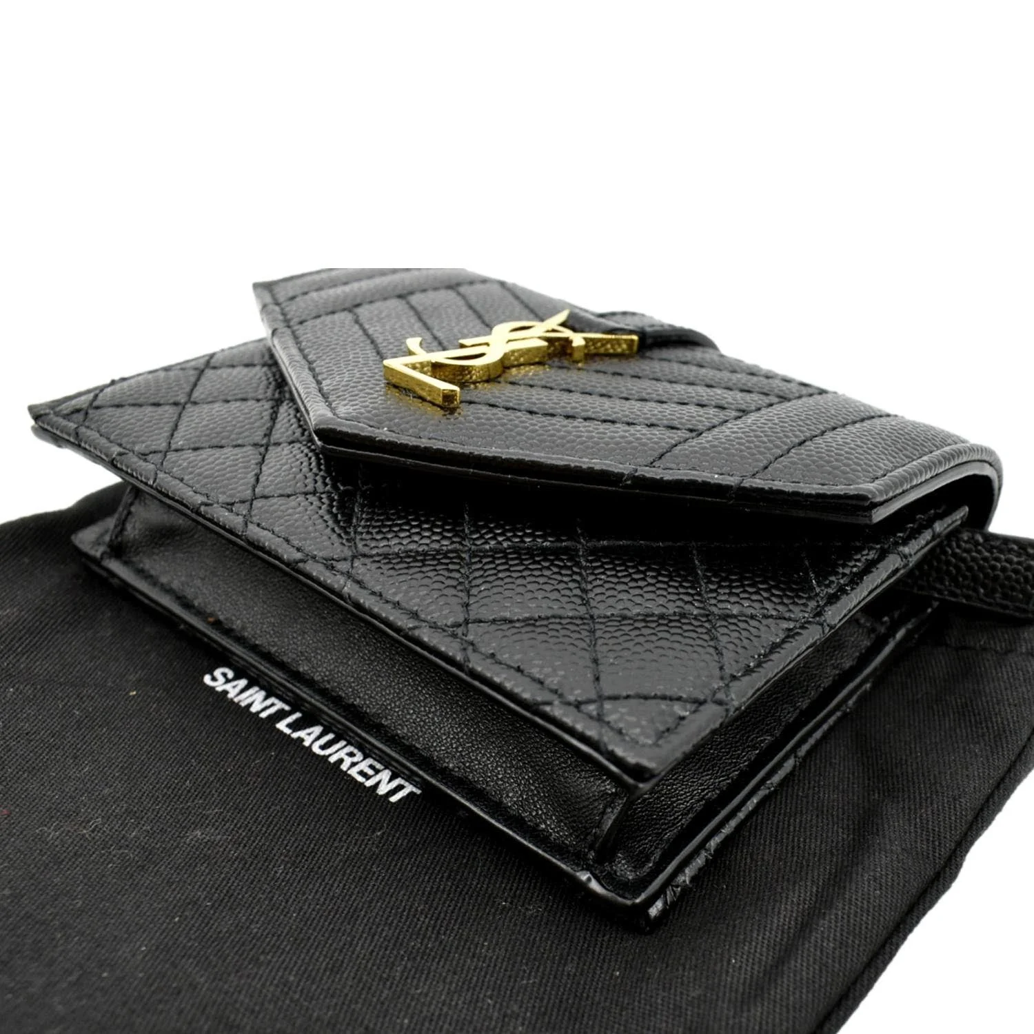 YVES SAINT LAURENT Gaby Small Envelope Quilted Leather Wallet Black - Image 6