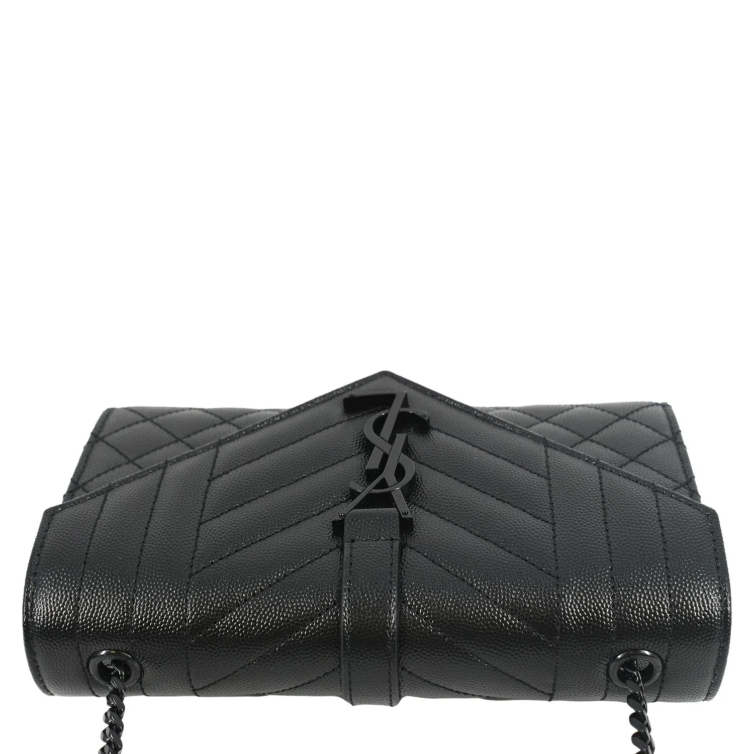 YVES SAINT LAURENT Grain De Poudre Embossed Leather Crossbody Chain Bag Black - Image 6