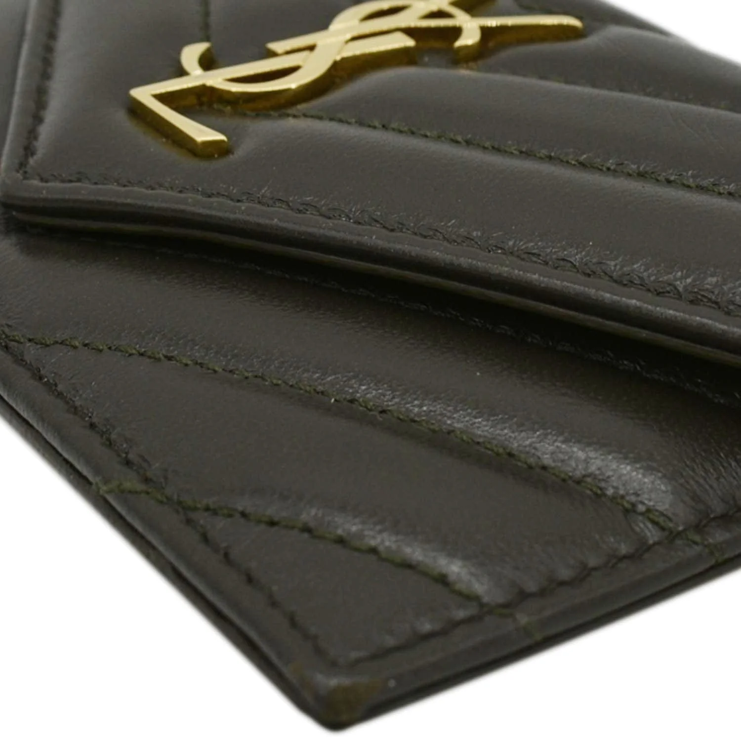 YVES SAINT LAURENT Cassandre Flap Leather Wallet Olive - Image 10