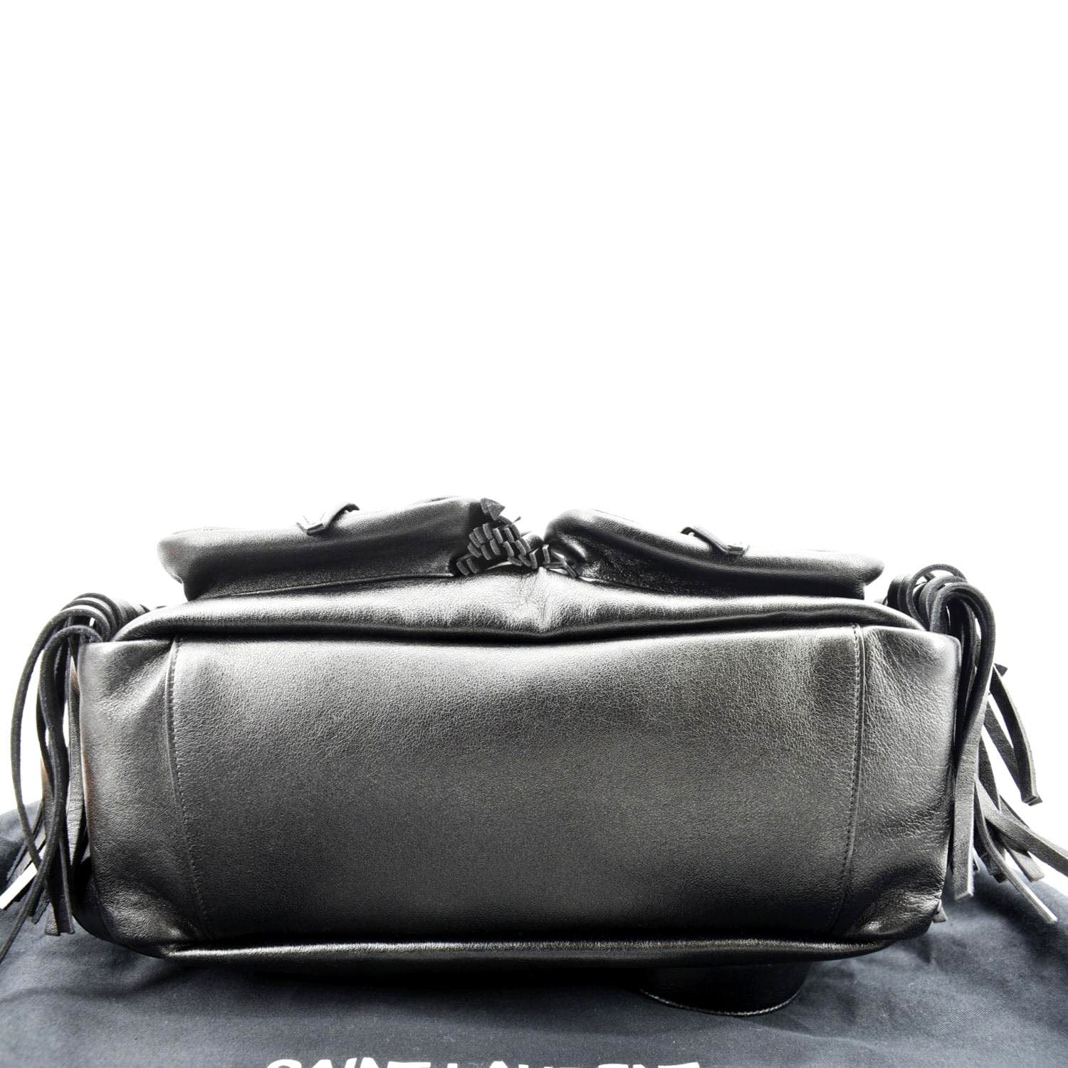 YVES SAINT LAURENT Fringe Calfskin Leather Backpack Bag Black - Image 8