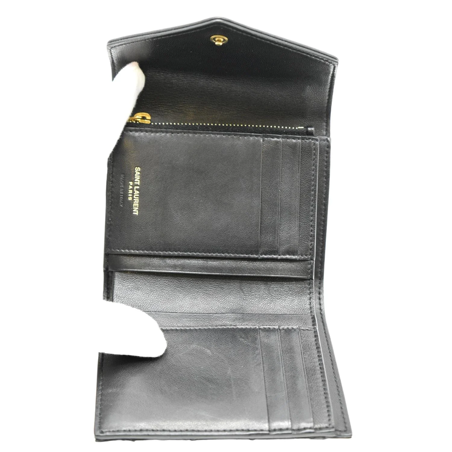 YVES SAINT LAURENT Gaby Compact Tri Fold Small Quilted Leather Wallet Black - Image 10