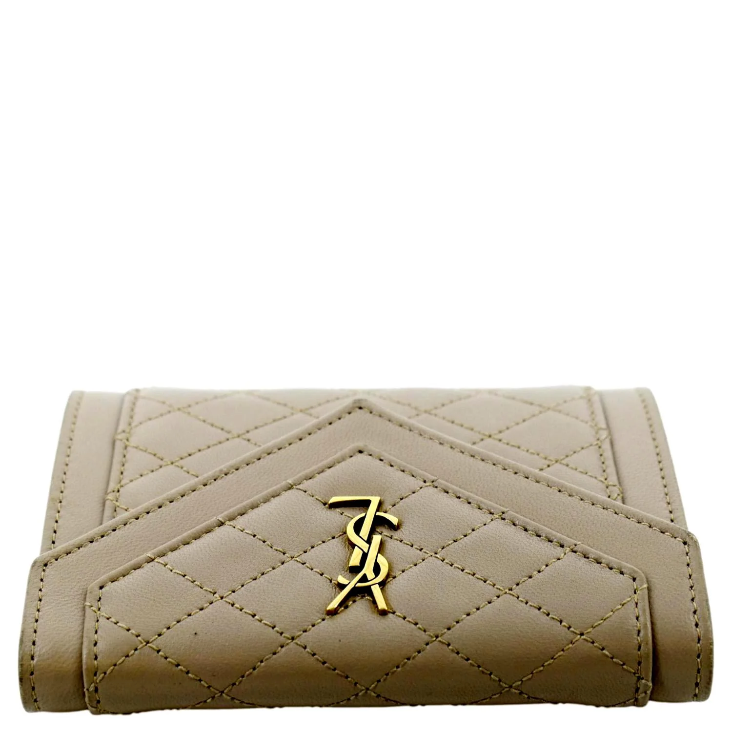 YVES SAINT LAURENT Gaby Small Envelope Quilted Leather Wallet Beige - Image 4