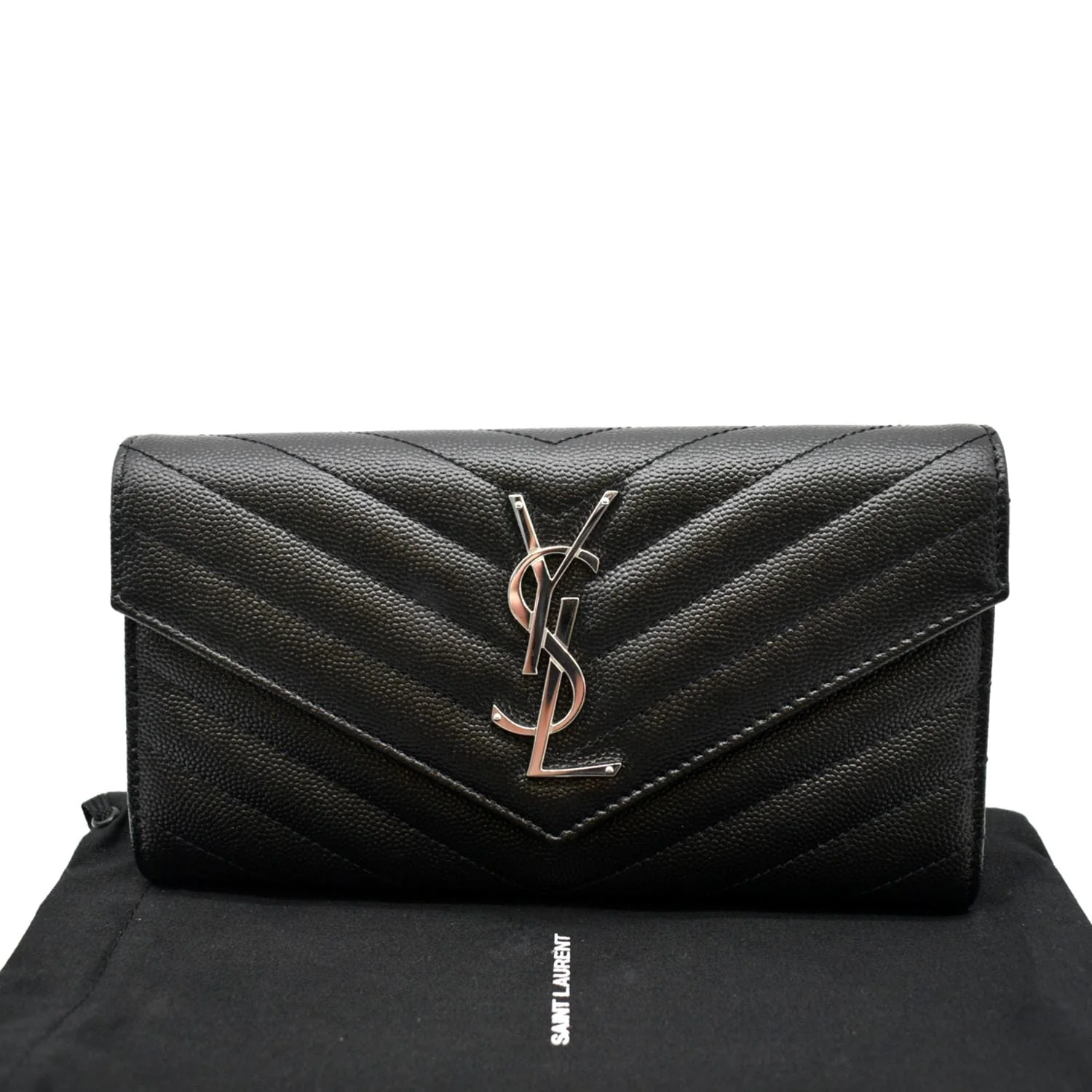 YVES SAINT LAURENT Monogram Grain De Poudre Leather Wallet Black - Image 2