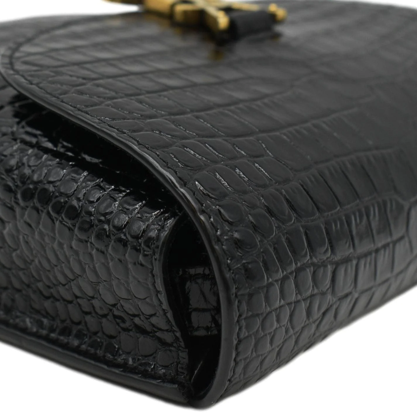 YVES SAINT LAURENT Kaia Small  Embossed Leather Satchel Bag Black - Image 6