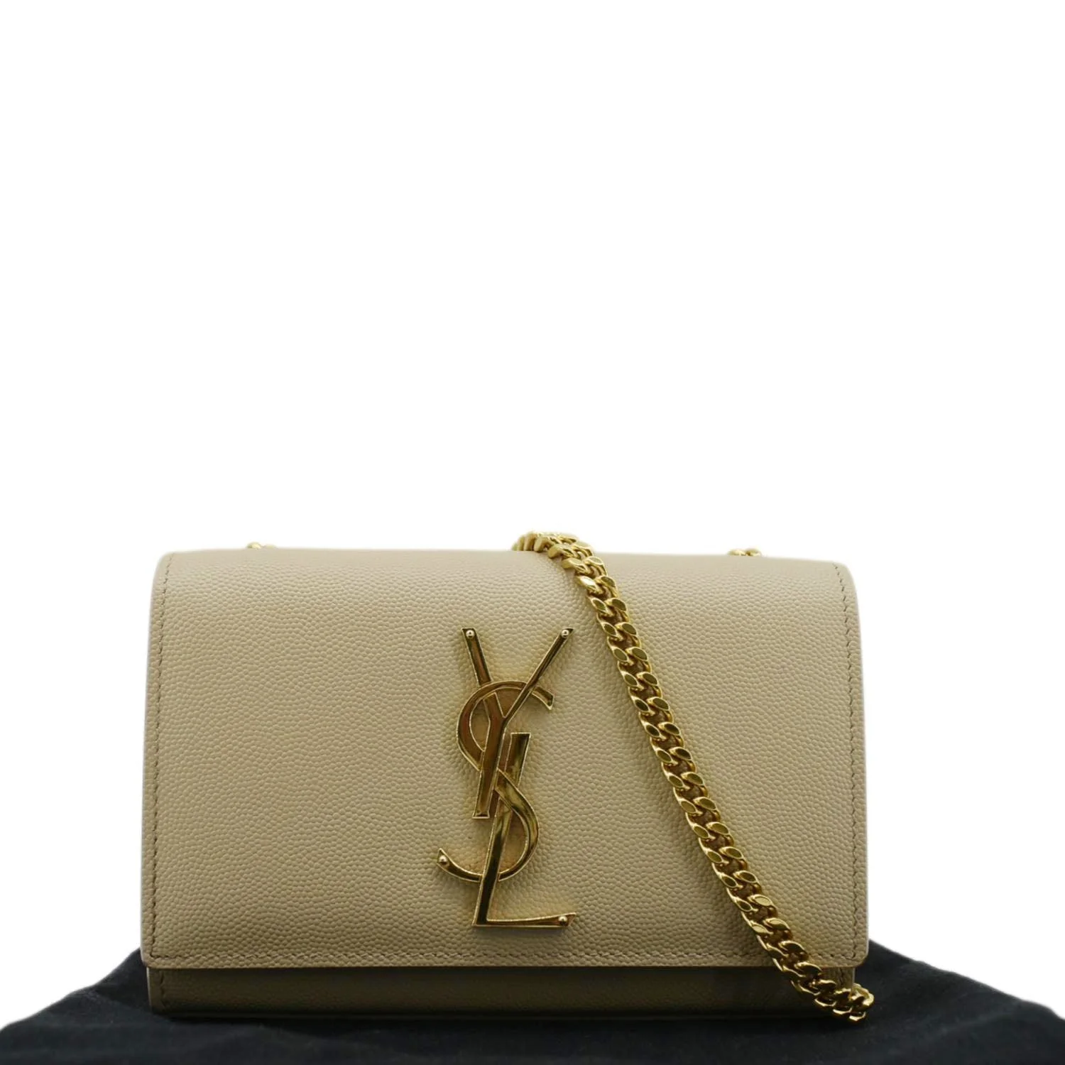 YVES SAINT LAURENT Kate Leather Chain Clutch Crossbody Bag Cream - Image 3