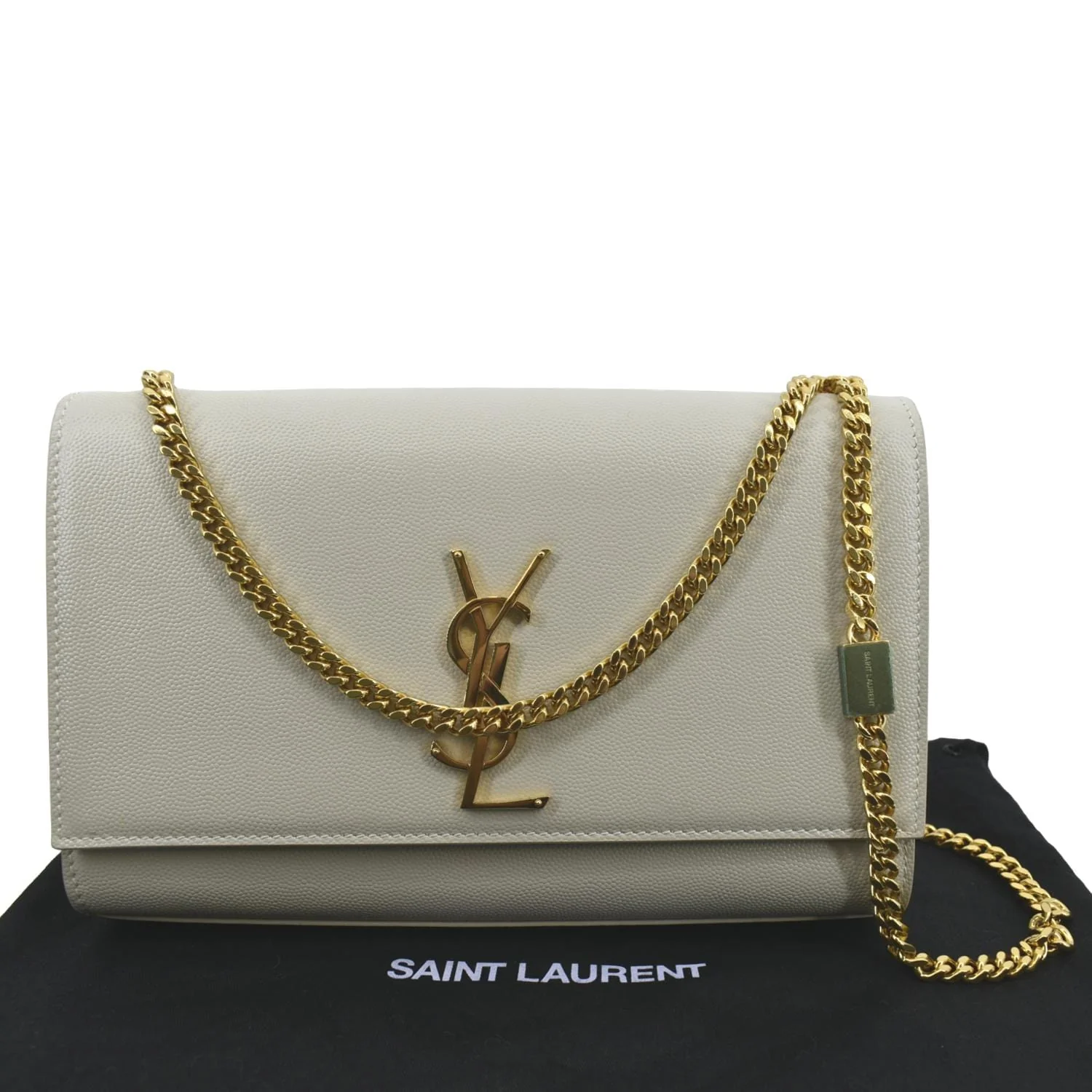 YVES SAINT LAURENT Kate Grain De Poudre Leather Shoulder Bag Ivory - Image 4