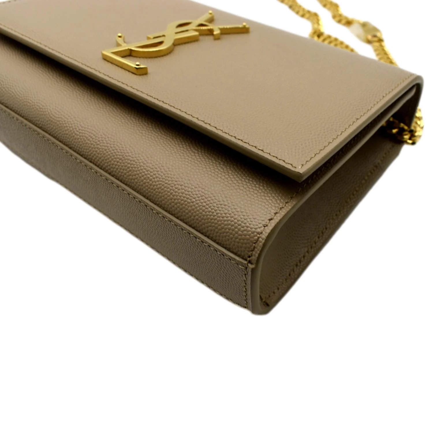 YVES SAINT LAURENT Kate Leather Chain Clutch Crossbody Bag Beige - Image 6