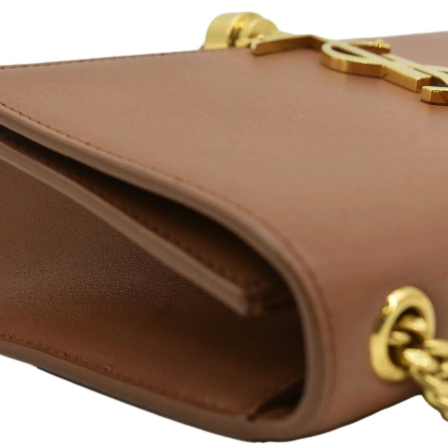 YVES SAINT LAURENT Kate Leather Chain Clutch Crossbody Bag Tan - Image 6