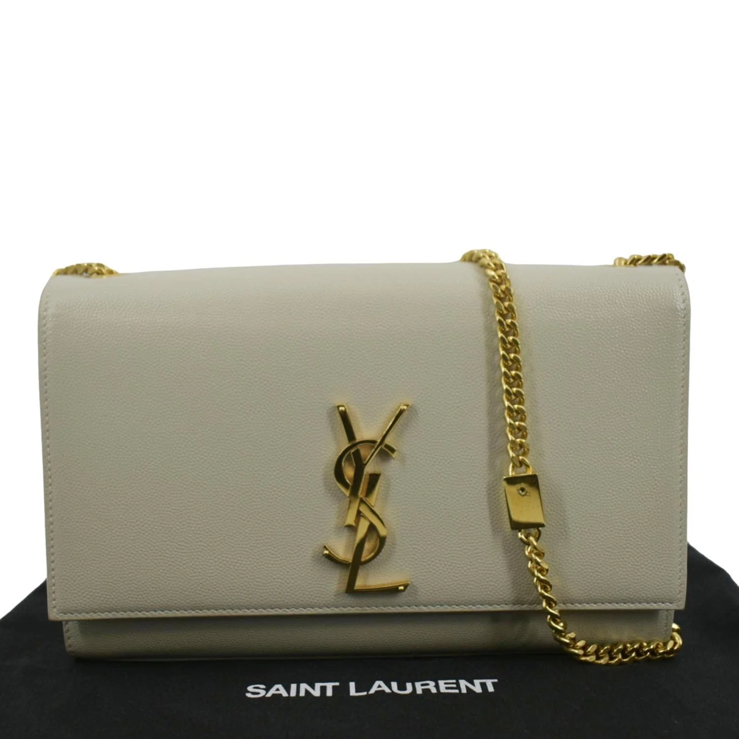 YVES SAINT LAURENT Kate Leather Chain Clutch Crossbody Bag White - Image 3