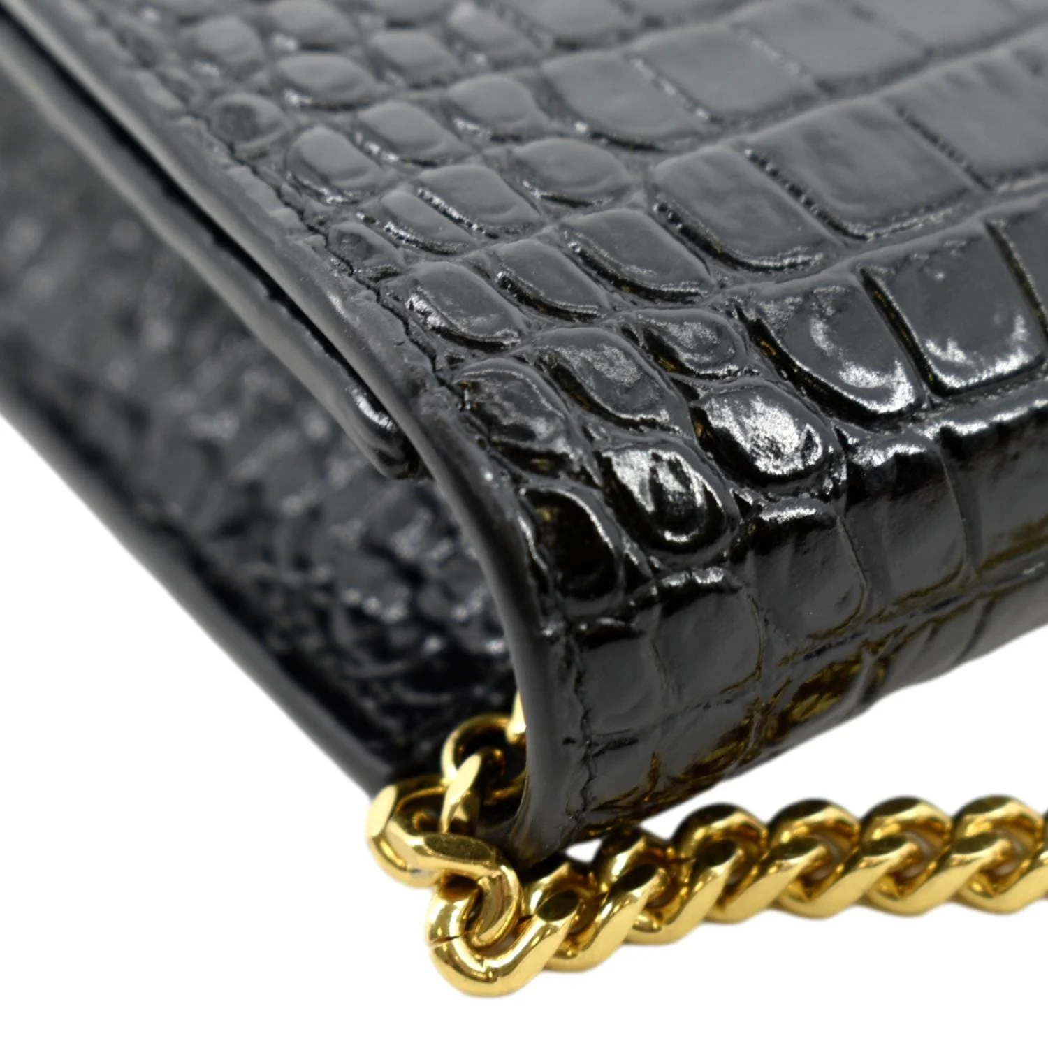YVES SAINT LAURENT Kate Crocodile Embossed Patent Leather Shoulder Bag Black - Image 7