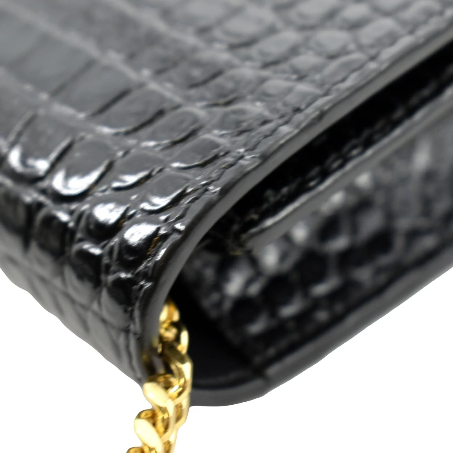YVES SAINT LAURENT Kate Crocodile Embossed Patent Leather Shoulder Bag Black - Image 8