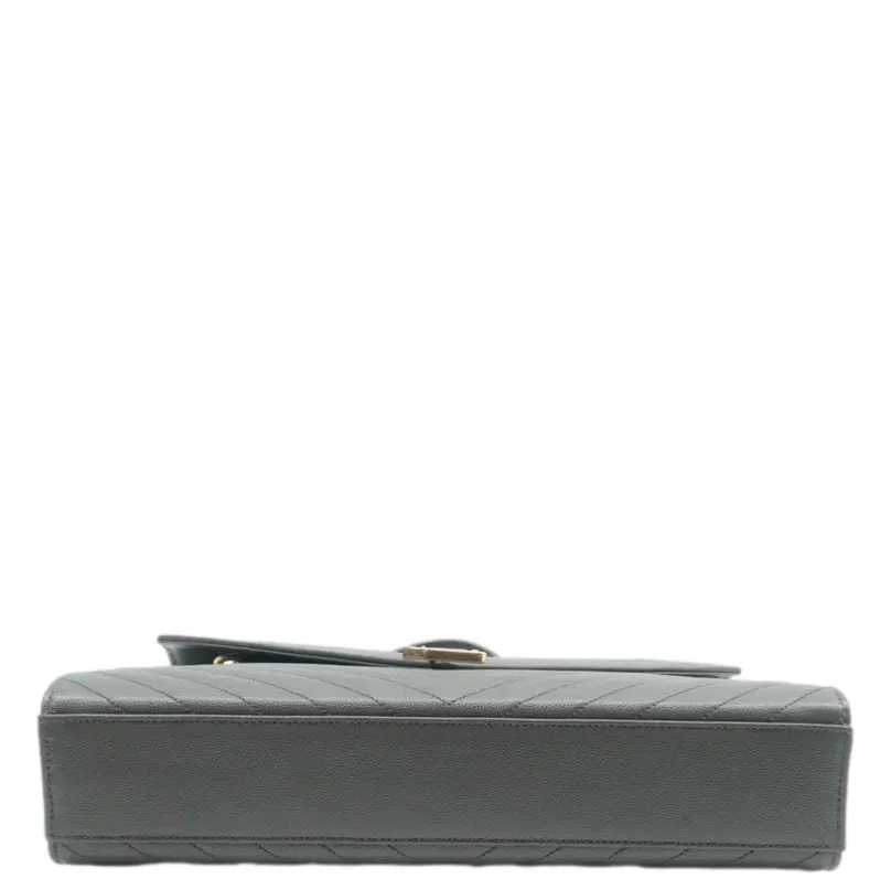 YVES SAINT LAURENT Large Envelope Chevron Leather Shoulder Bag Gray - Image 7